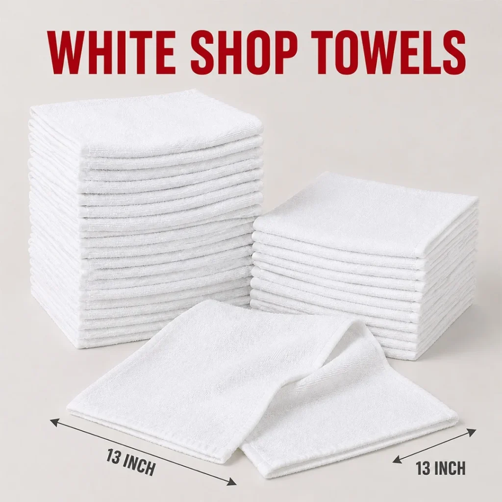 Shop Towels – 300 Towels per Case | Reusable Cleaning Rags | Durable Cotton Cleaning Towels | 13” x 13”